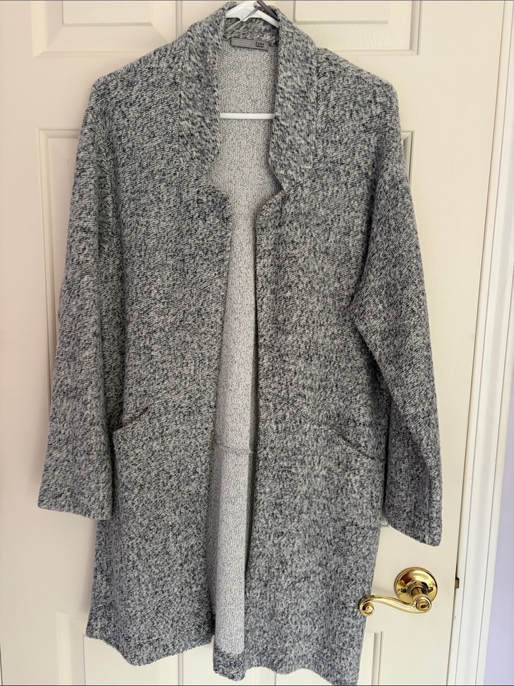 Zara Marled Gray Open-Front Long Cardigan